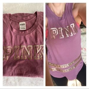Victoria’s Secret PINK Sequined Varsity Top Size Extra Small Color Pink Gold EUC